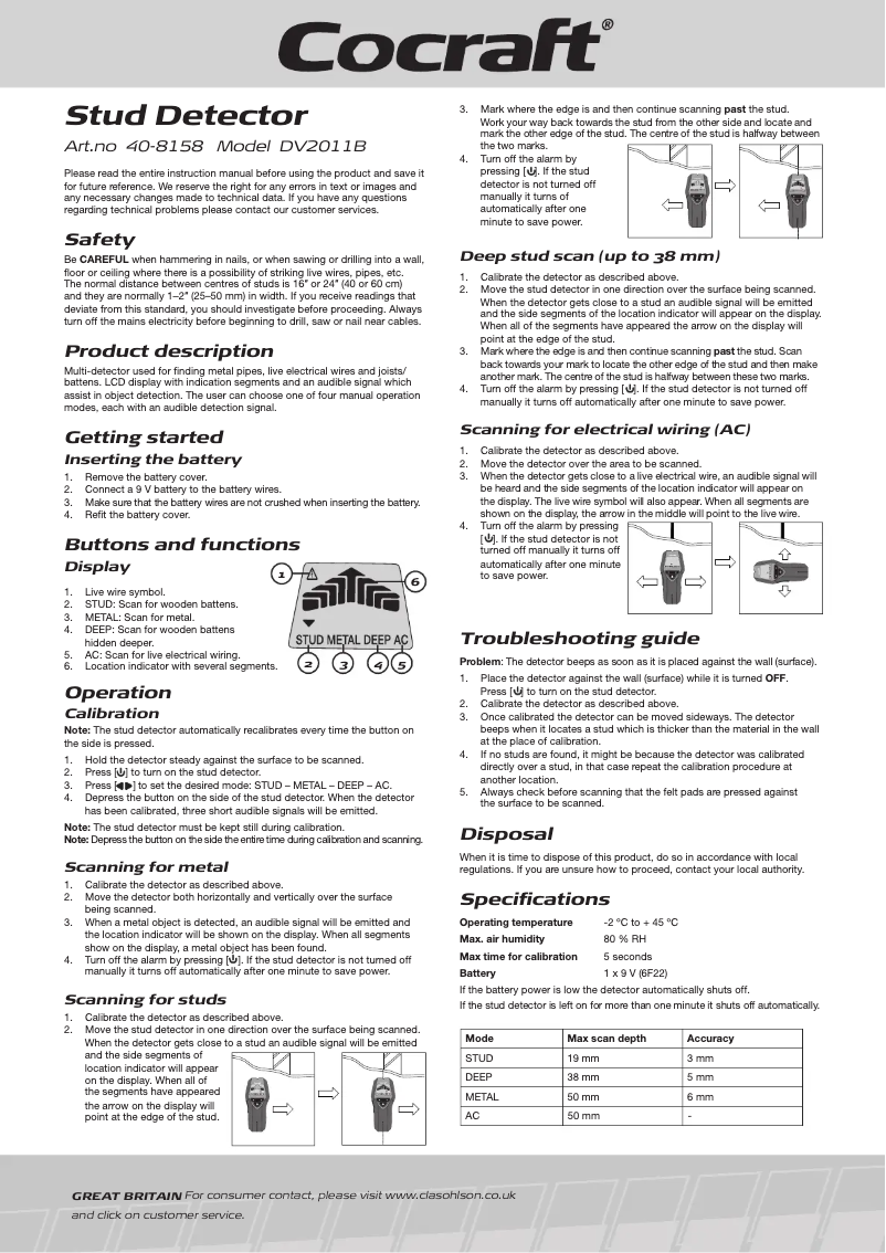 Image de la première page du manuel de l'appareil DV2011B