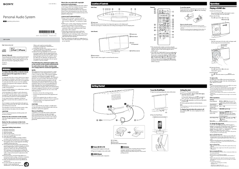 Page n°1 - Manuel utilisateur Sony CMT-V10iPN