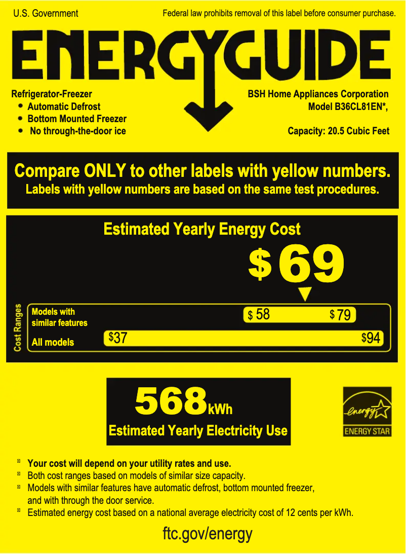 Page n°1 - Label énergétique Bosch B36CL81ENG