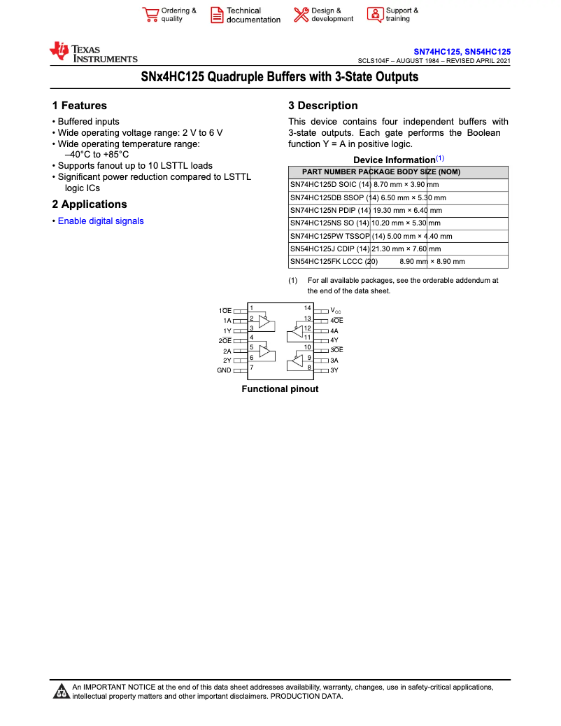 Page n°1 - Manuel utilisateur Texas Instruments SN74HC125DR