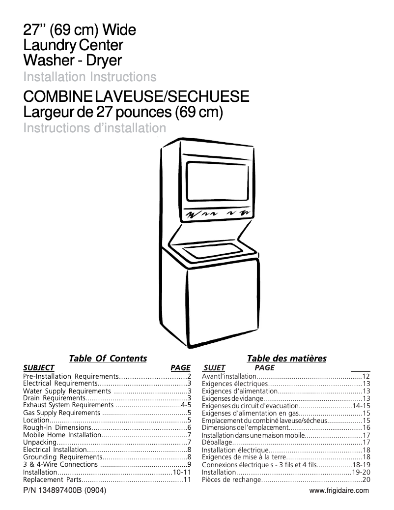 Page 1 de la notice Guide d'installation Frigidaire GCET1031FS