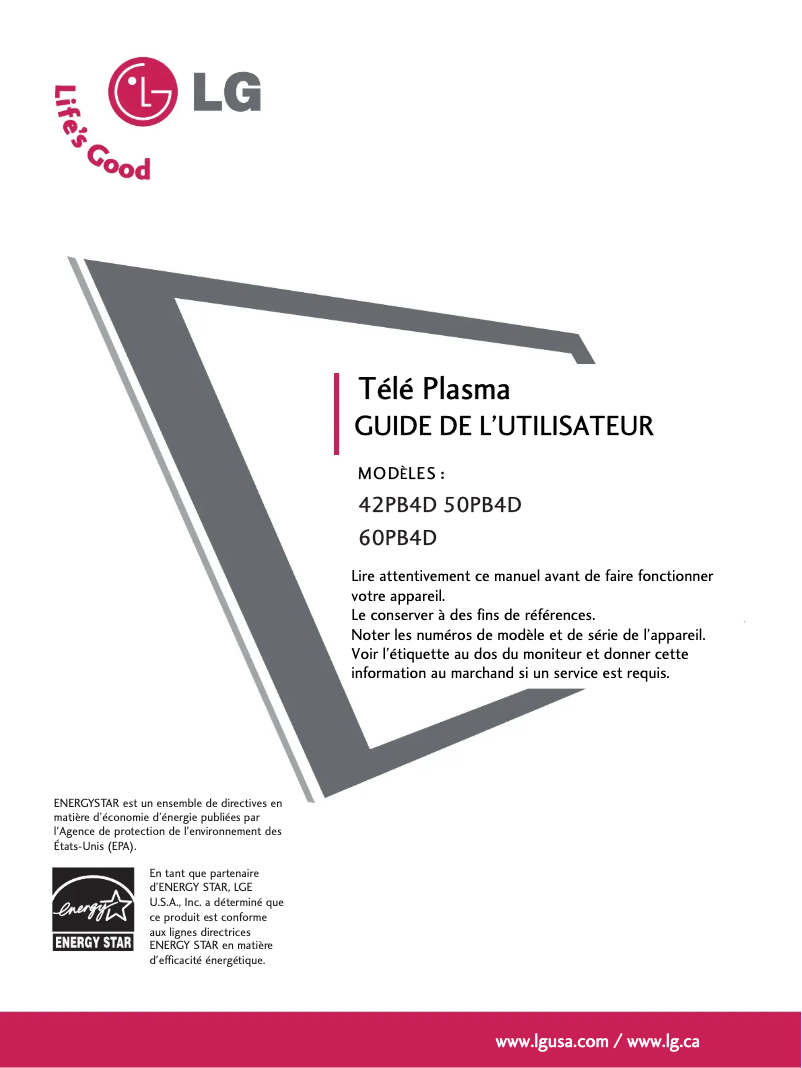 Page n°1 - Manuel utilisateur LG 50PB4DT