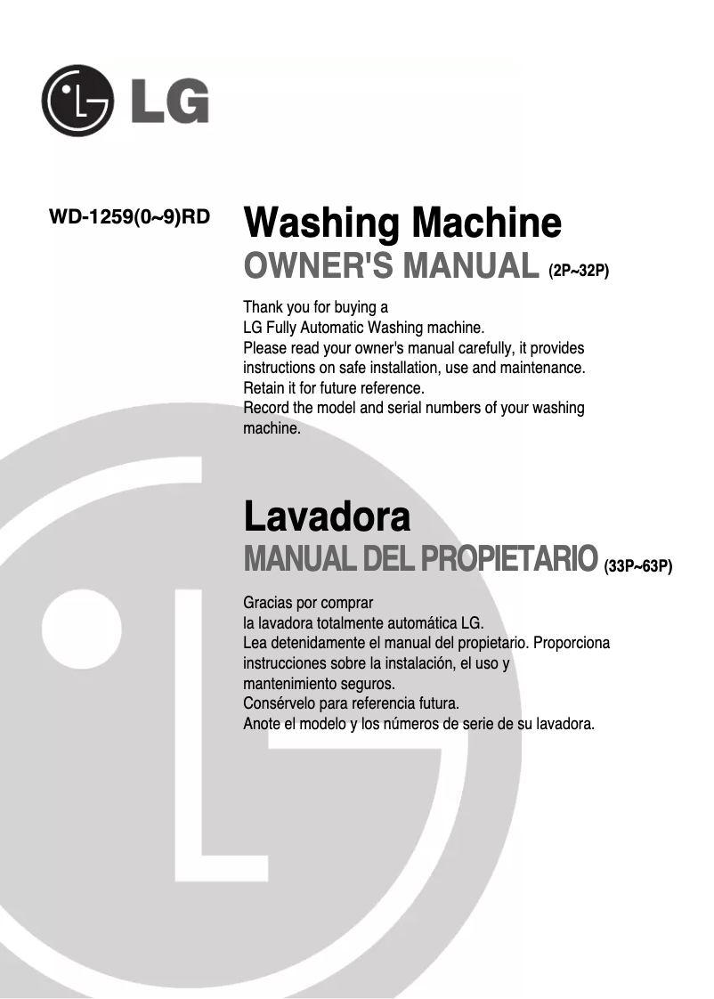 Página 1 del manual Manual de usuario LG WD-12595RD