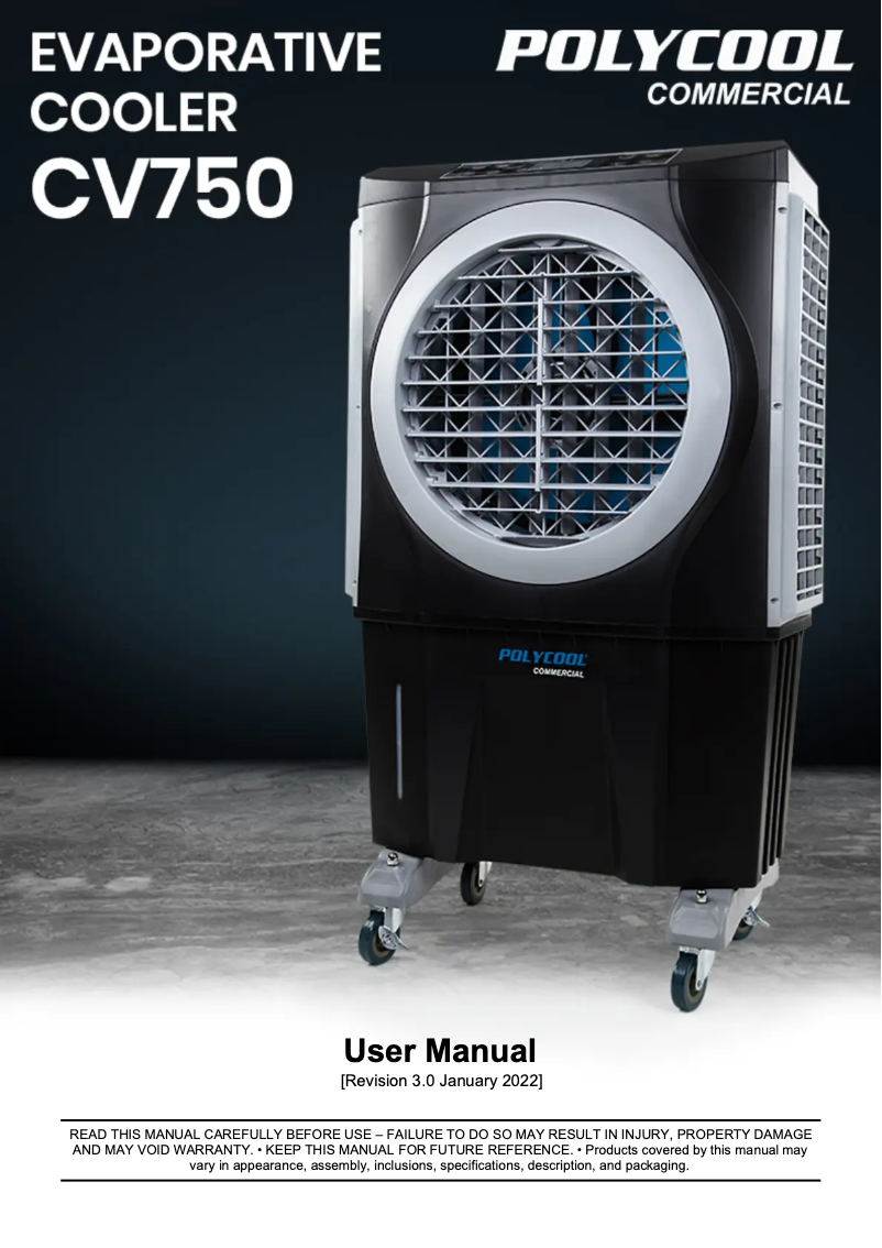 Page n°1 - Manuel utilisateur PolyCool CV750