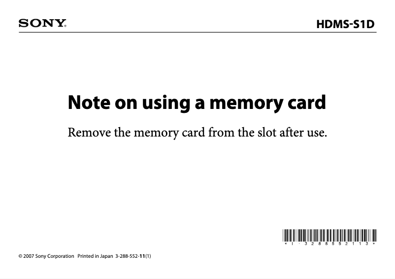 Página 1 del manual Manual de usuario Sony HDMS-S1D