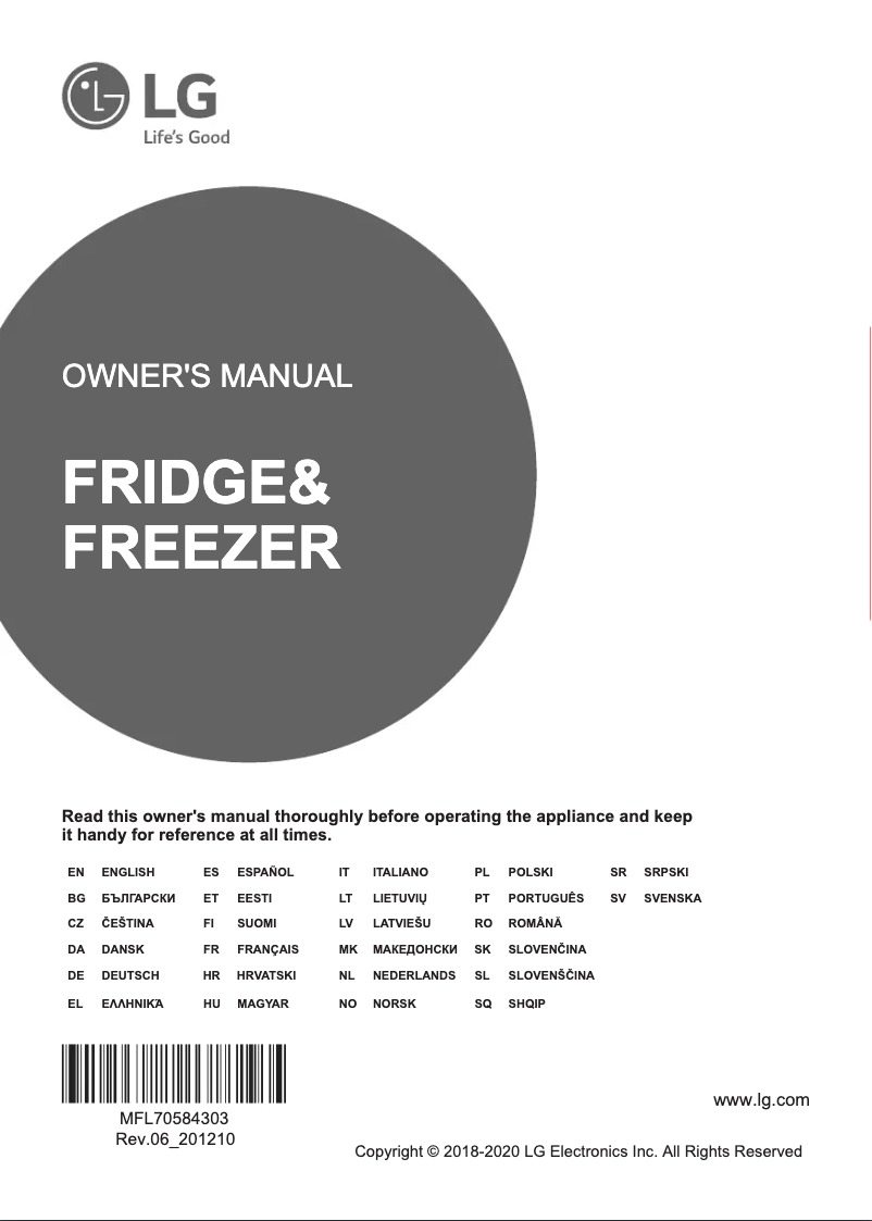 Page 1 de la notice Manuel utilisateur LG GBB72PZDMN