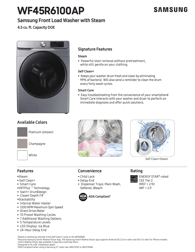 Page n°1 - Fiche technique Samsung WF45R6100AP