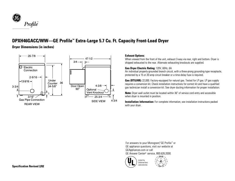 Image de la première page du manuel de l'appareil Profile DPXH46GACC
