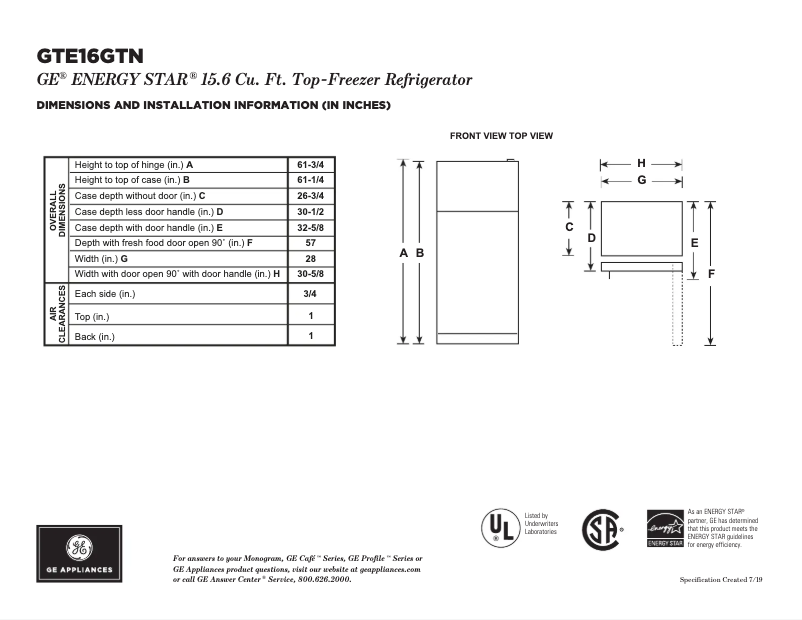 Image de la première page du manuel de l'appareil GTE16GTNRWW