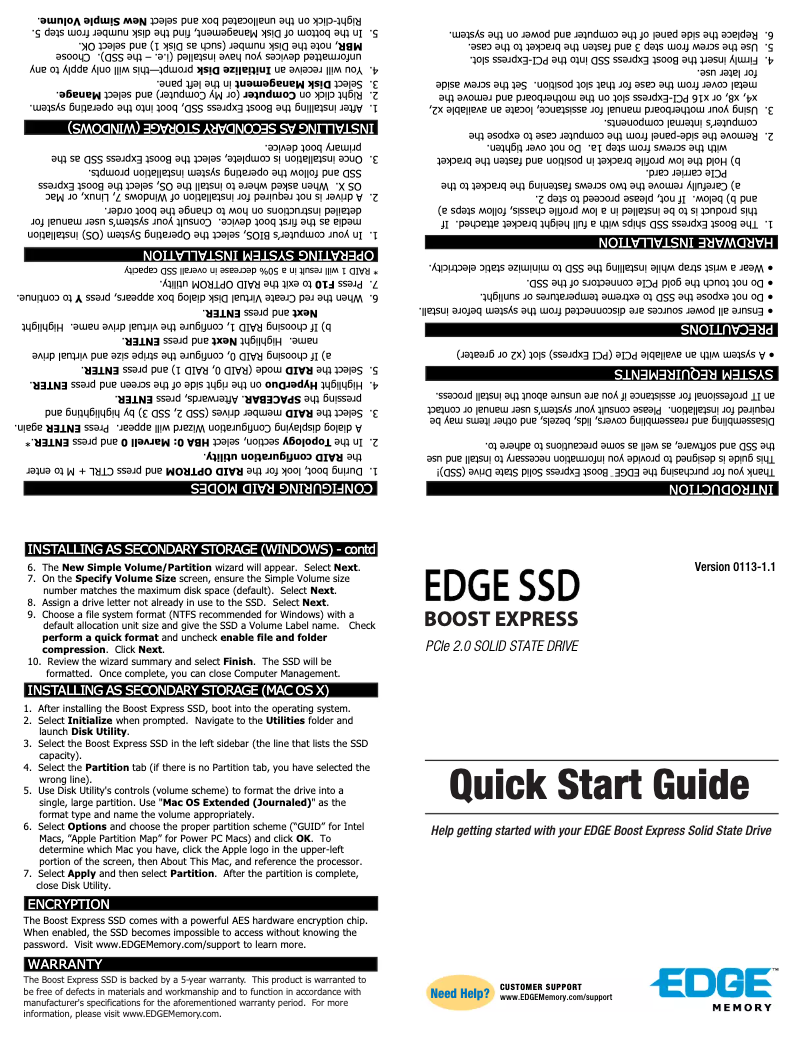 Page 1 de la notice Manuel utilisateur Edge Boost Express SSD