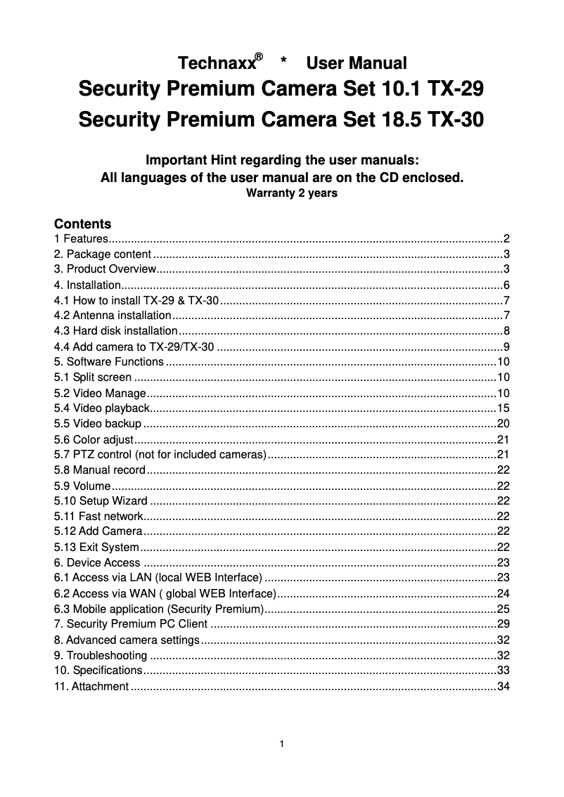 Página 1 del manual Manual de usuario Technaxx TX-30