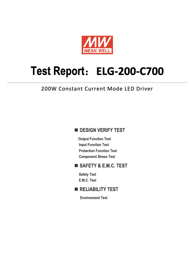 Page 1 de la notice Fiche technique Mean Well ELG-200-C700