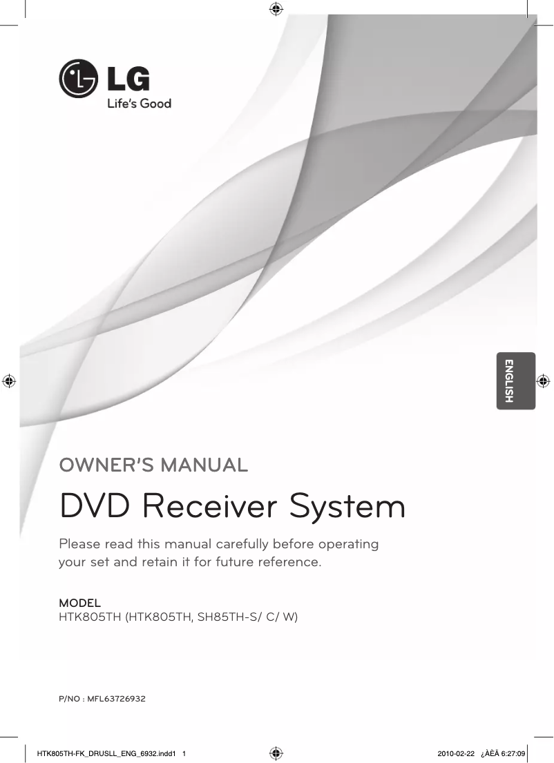 Page 1 de la notice Manuel utilisateur LG HTK805TH