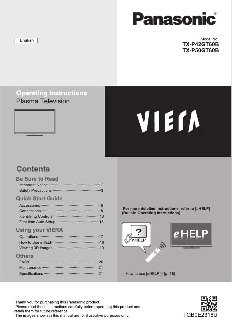 Image de la première page du manuel de l'appareil TX-P50GT60B