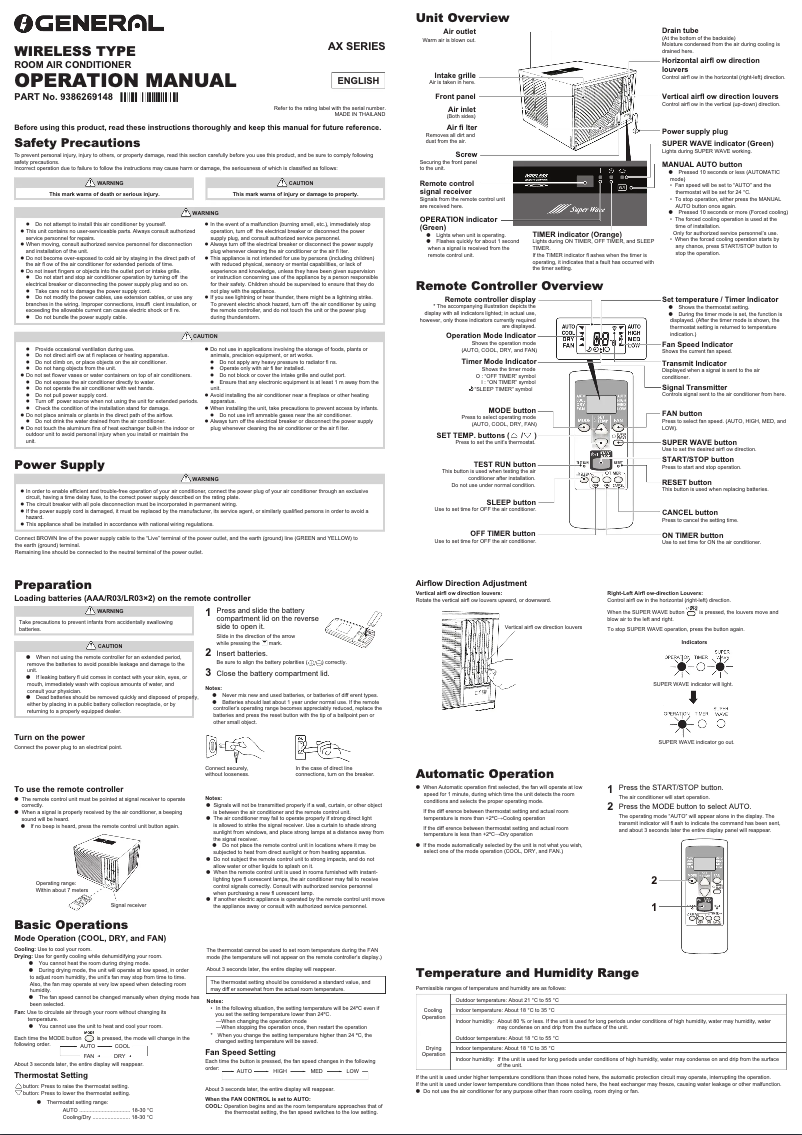 Page 1 de la notice Manuel utilisateur Fujitsu AXGT24FHTC-B