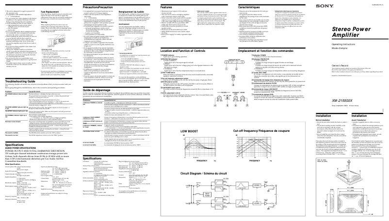 Page 1 de la notice Manuel utilisateur Sony XM-2150GSX