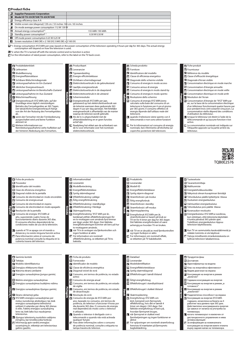 Image de la première page du manuel de l'appareil TX-55CR730E