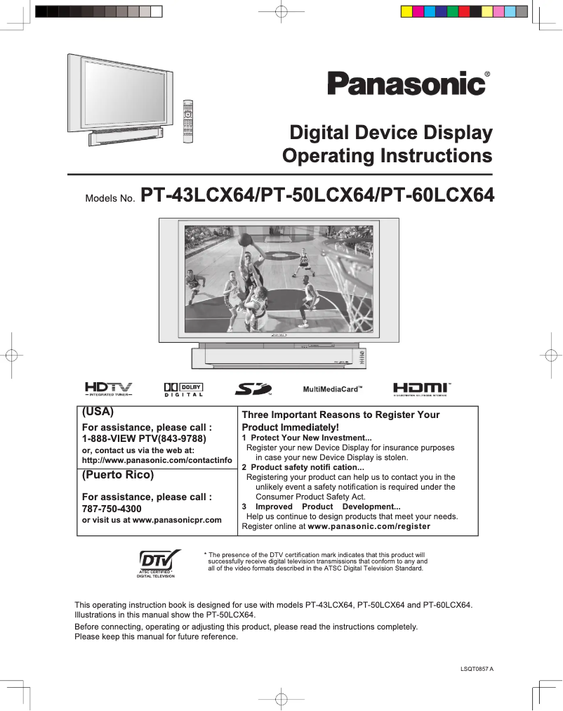 Página 1 del manual Manual de usuario Panasonic PT-50LCX64