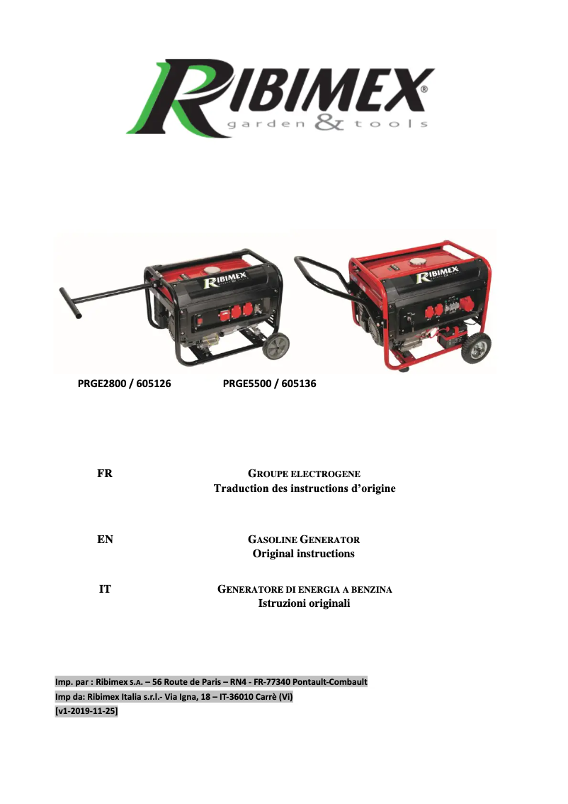 Page 1 de la notice Manuel utilisateur Ribimex PRGE5500