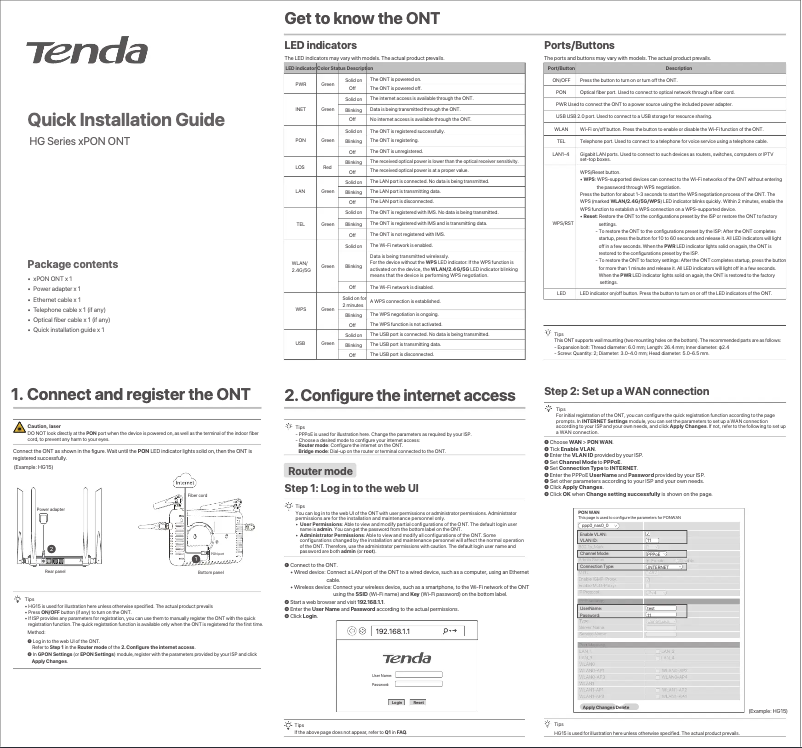 Page n°1 - Guide de démarrage rapide Tenda HG10