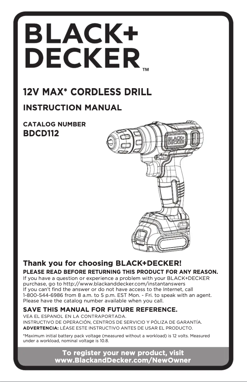 Page 1 de la notice Manuel utilisateur Black & Decker BDCD112