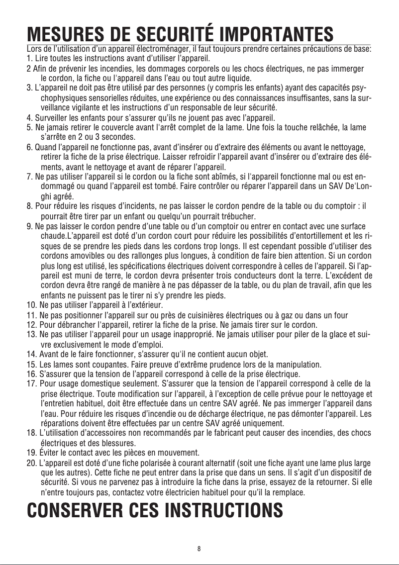 Page 1 de la notice Manuel utilisateur DeLonghi KG40