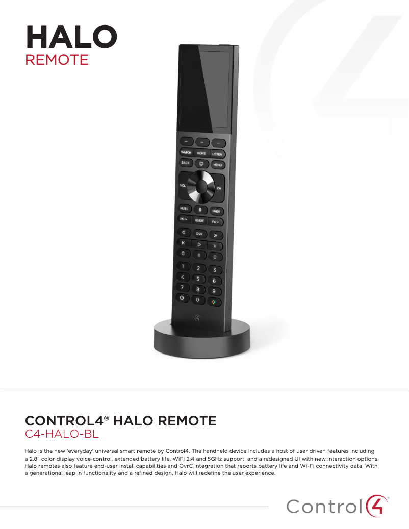 Page 1 de la notice Fiche technique Control4 Halo