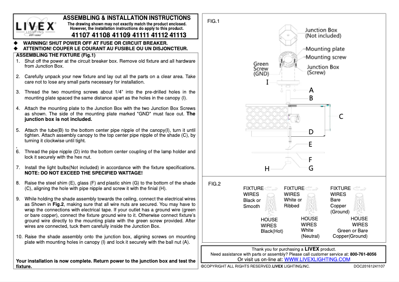 Page 1 de la notice Manuel utilisateur Livex Lighting Arabesque 41107-91