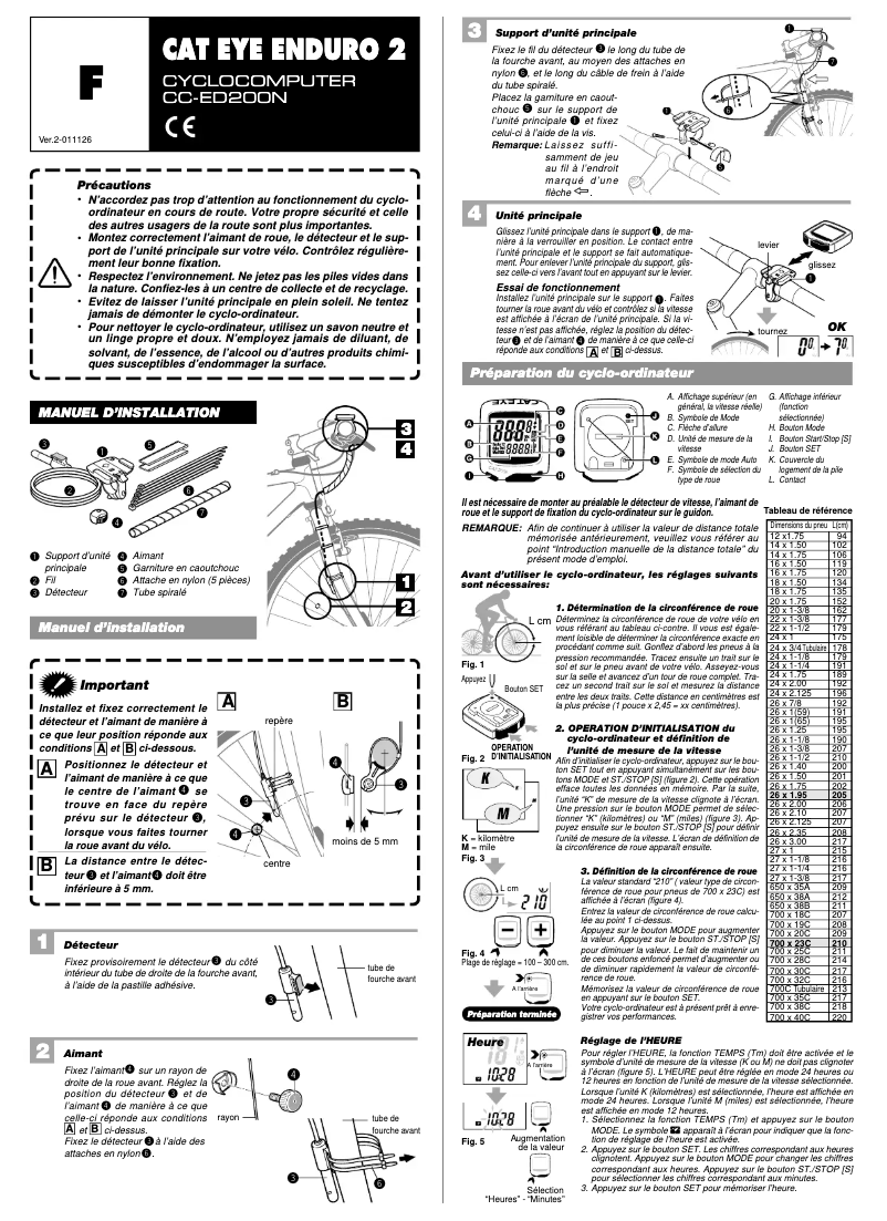 Page 1 de la notice Manuel utilisateur Cateye Enduro 2 CC-ED200