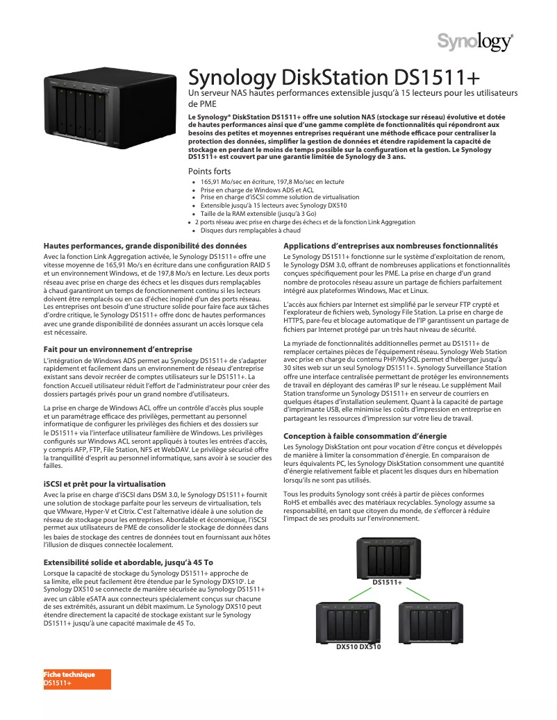 Image de la première page du manuel de l'appareil DiskStation DS1511+