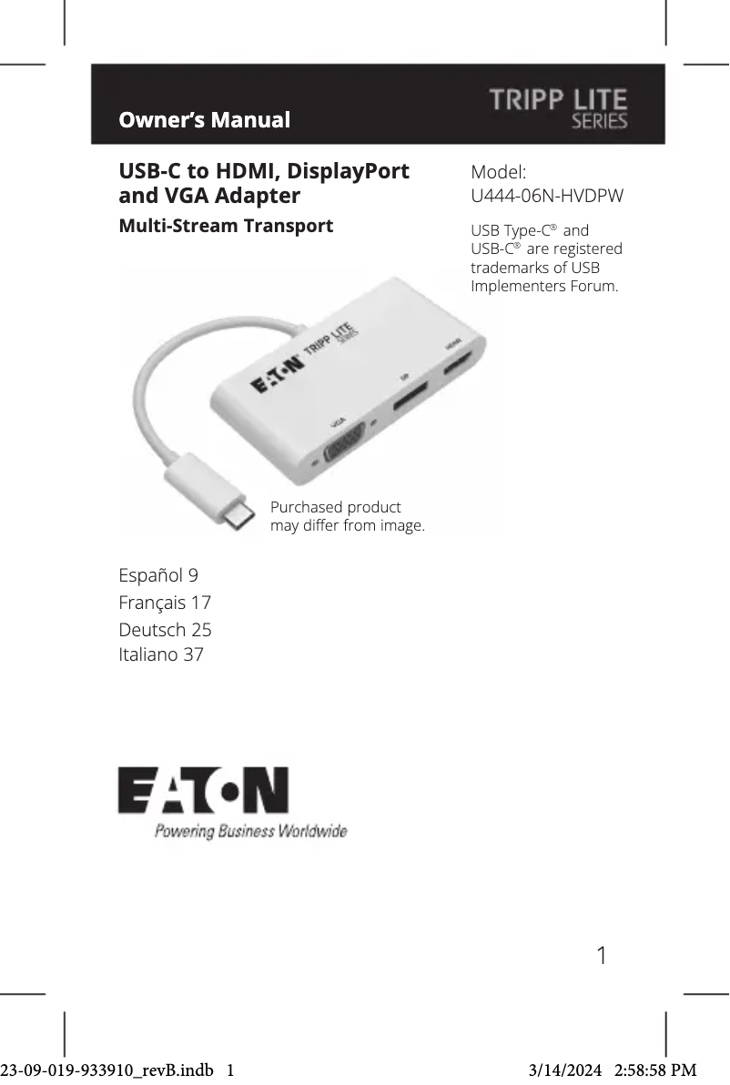 Page 1 de la notice Manuel utilisateur Tripp Lite U444-06N-HVDPW