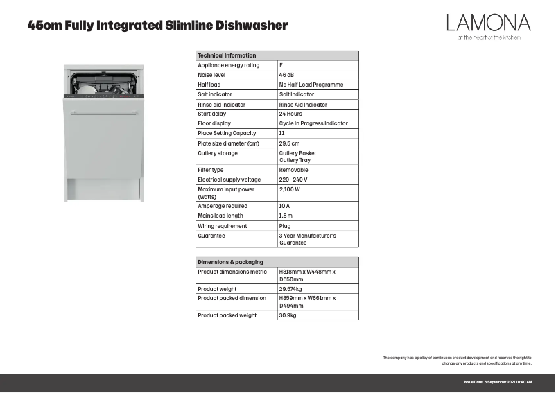 Page n°1 - Fiche technique Lamona LAM8376