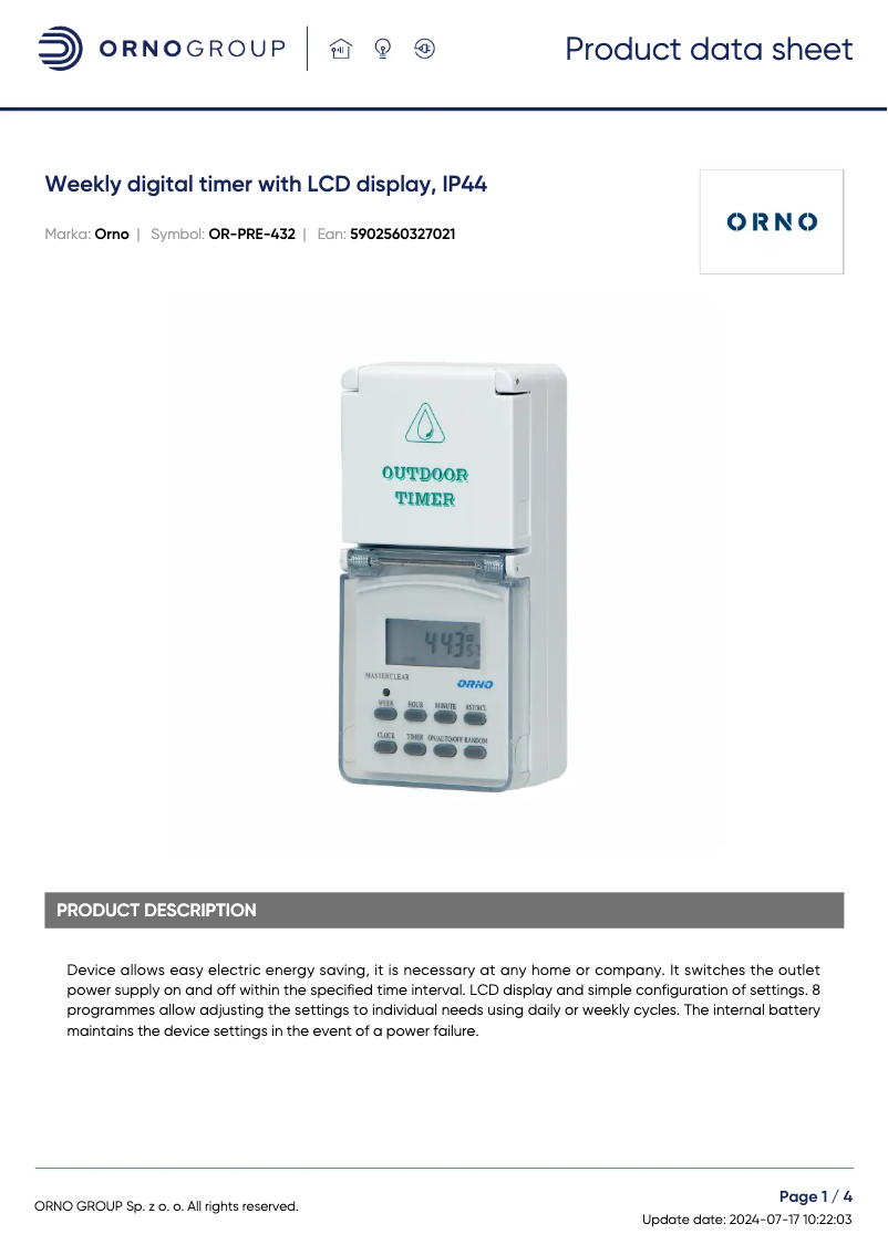 Image de la première page du manuel de l'appareil OR-PRE-432