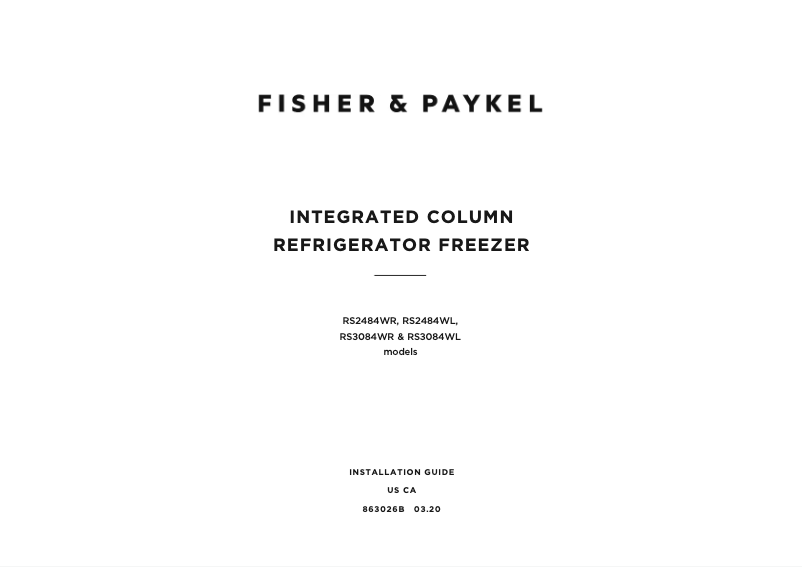 Page 1 de la notice Guide d'installation Fisher & Paykel RS3084WLU1