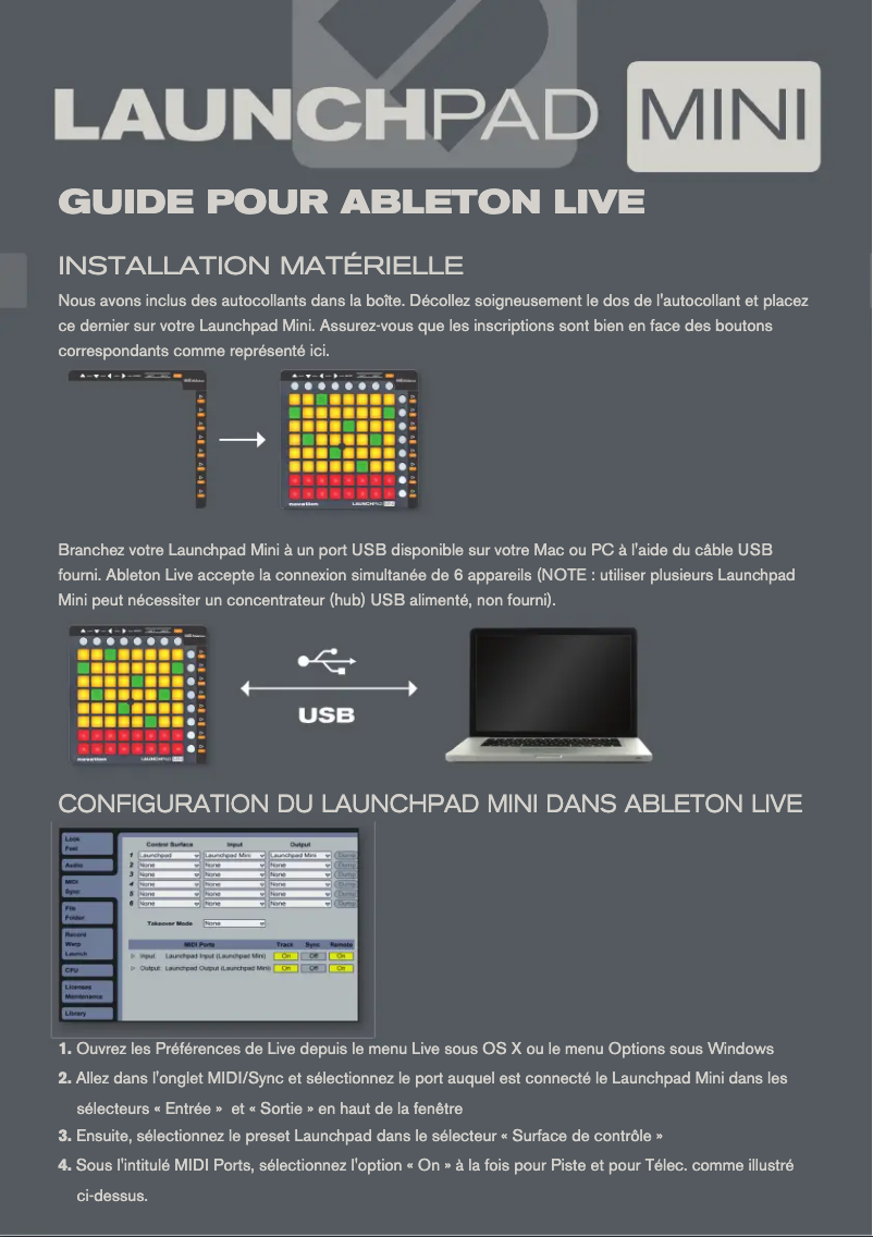 Page 1 de la notice Manuel utilisateur Novation Launchpad Mini MK2