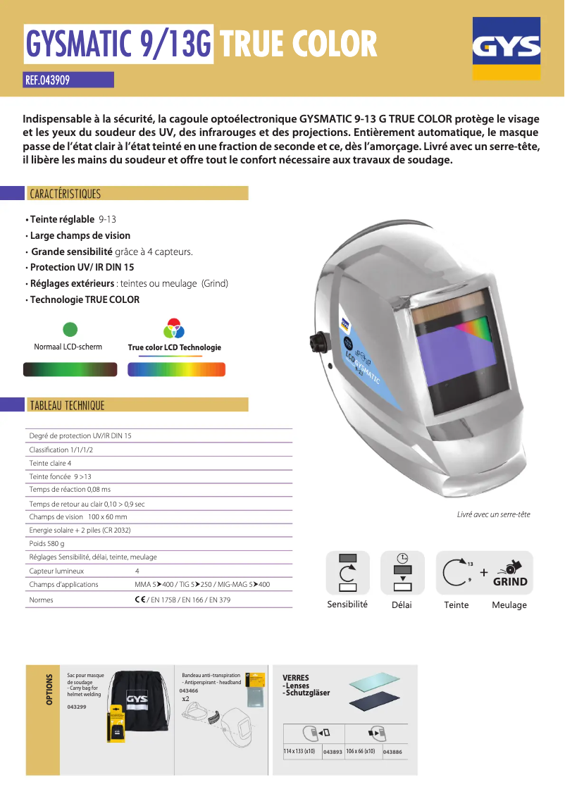 Page 1 de la notice Fiche technique GYS Gysmatic 9-13 G