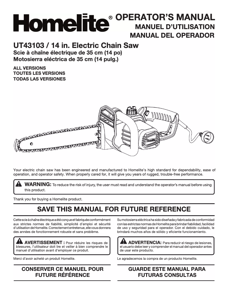 Page 1 of the manual User Manual Homelite UT43103