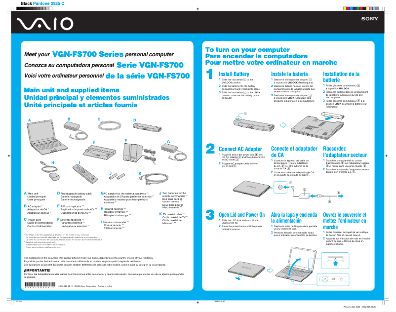 Image de la première page du manuel de l'appareil Vaio VGN-FS770