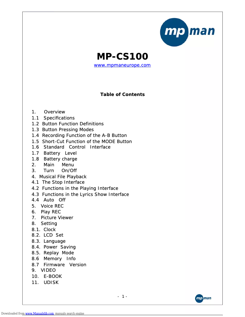 First page image of the manual for CS100