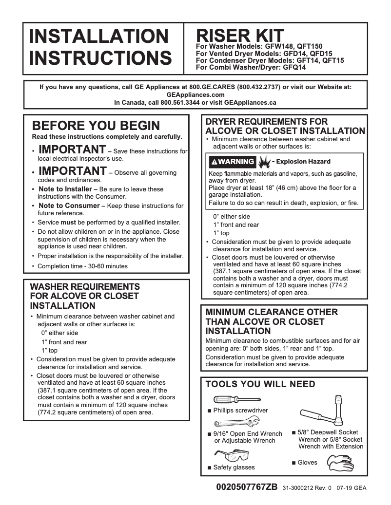 Page 1 de la notice Guide d'installation GE GFW148SSLWW