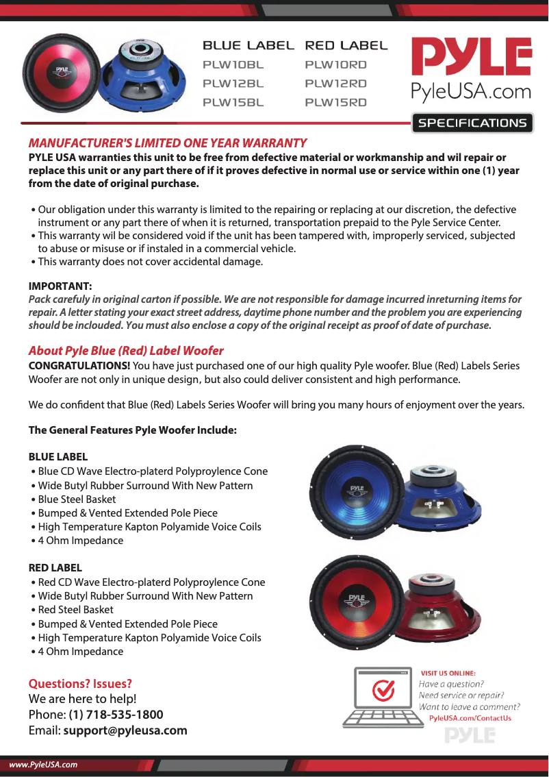 Page n°1 - Manuel utilisateur Pyle PLW15RD