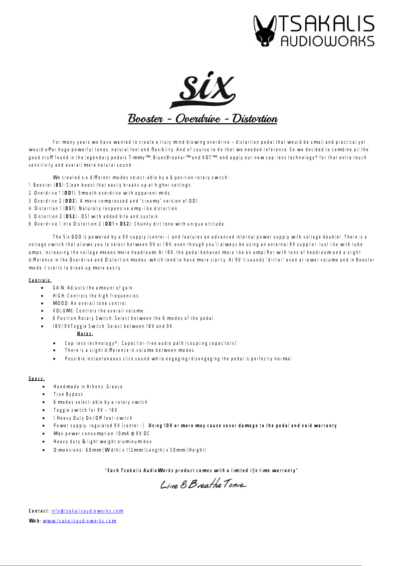 Page 1 de la notice Manuel utilisateur Tsakalis AudioWorks Six