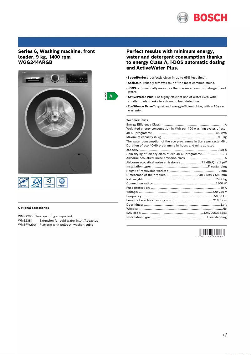 Image de la première page du manuel de l'appareil Serie 6 WGG244ARGB