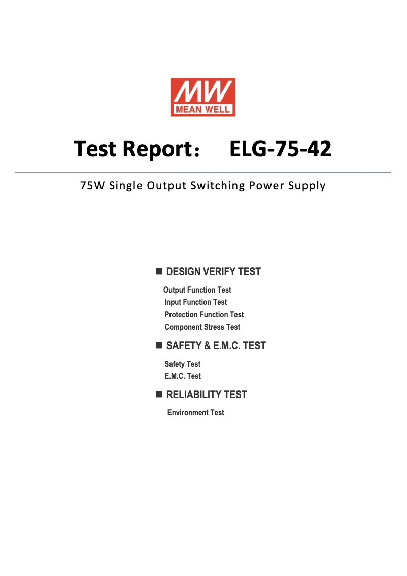 Page 1 of the manual Technical Sheet Mean Well ELG-75-42