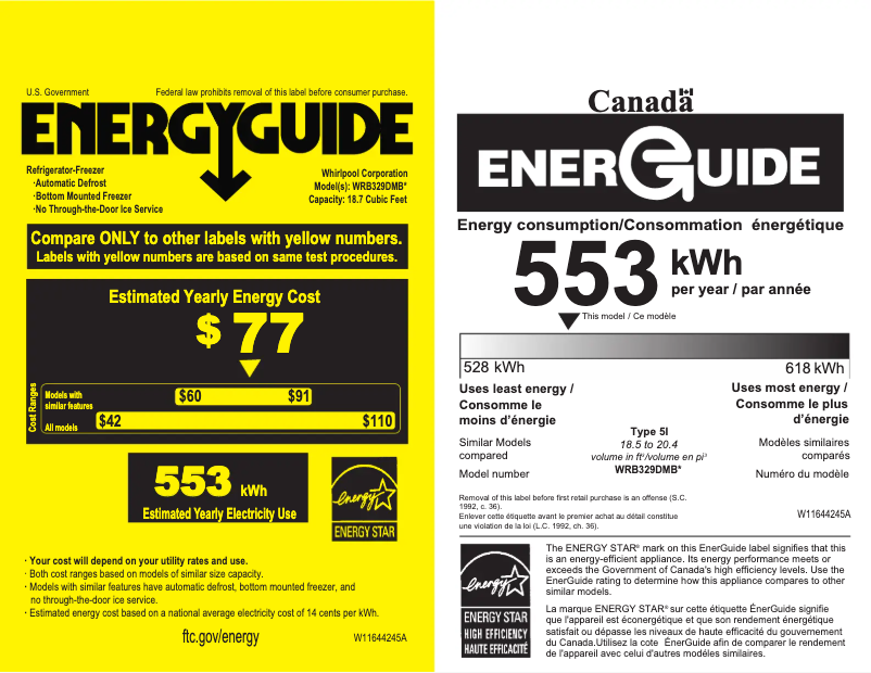 Page 1 de la notice Fiche technique Whirlpool WRB329DMBM