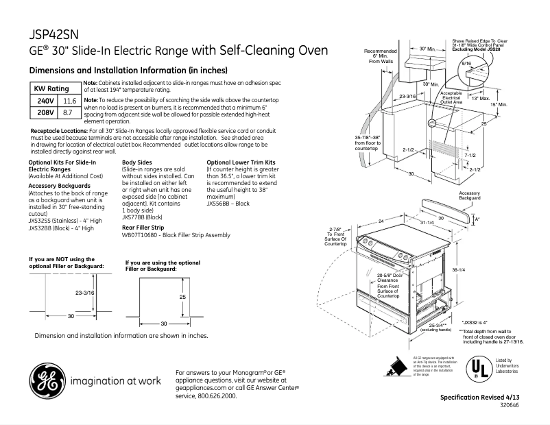 Page n°1 - Fiche technique GE JSP42SNSS