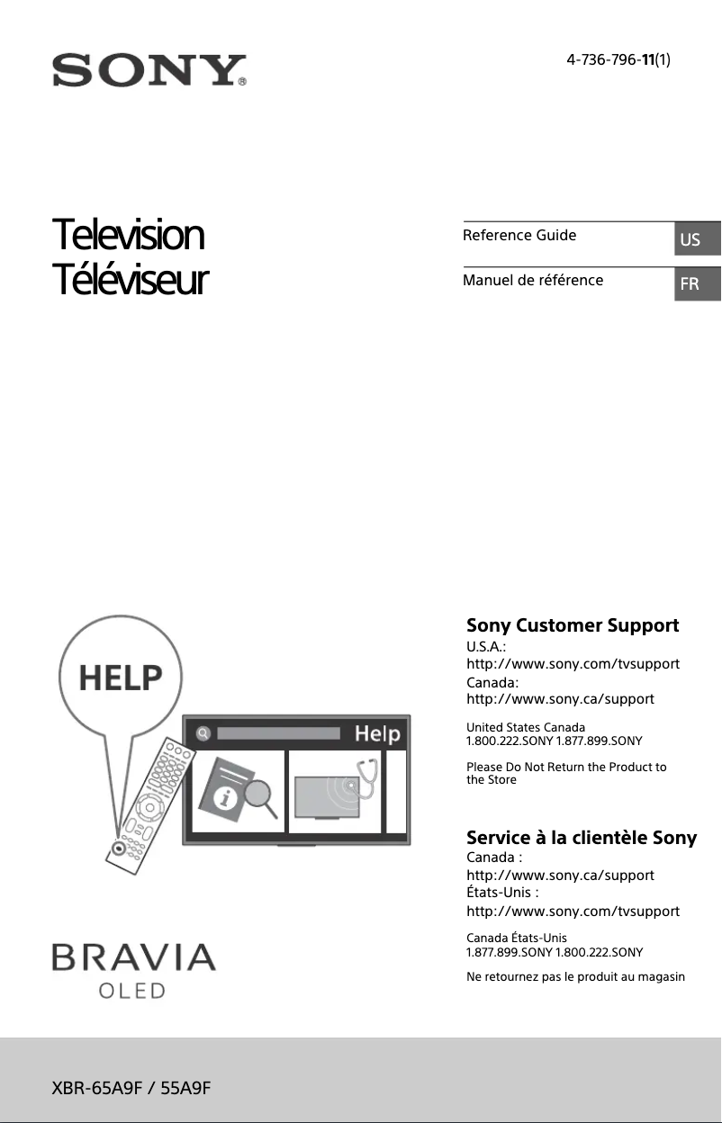 Page 1 de la notice Manuel utilisateur Sony Bravia Oled XBR-65A9F