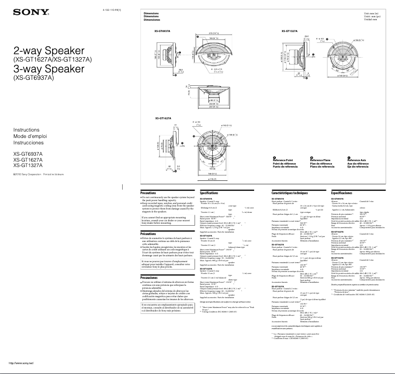 Page 1 de la notice Manuel utilisateur Sony XS-GT1627A