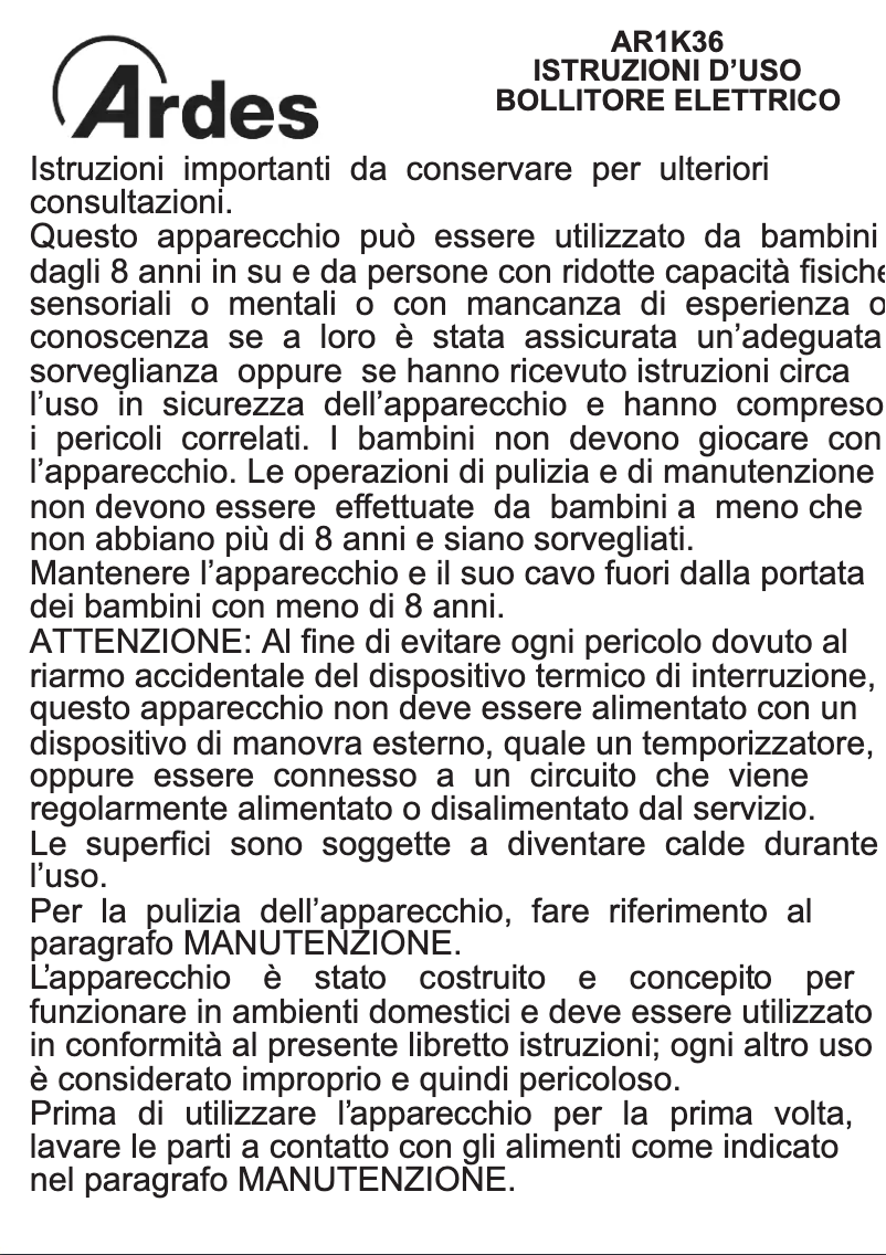Página 1 del manual Instrucciones / montaje Ardes AR1K36