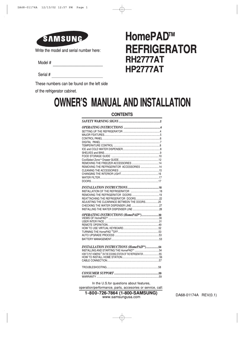 Image de la première page du manuel de l'appareil HomePAD HP2777AT